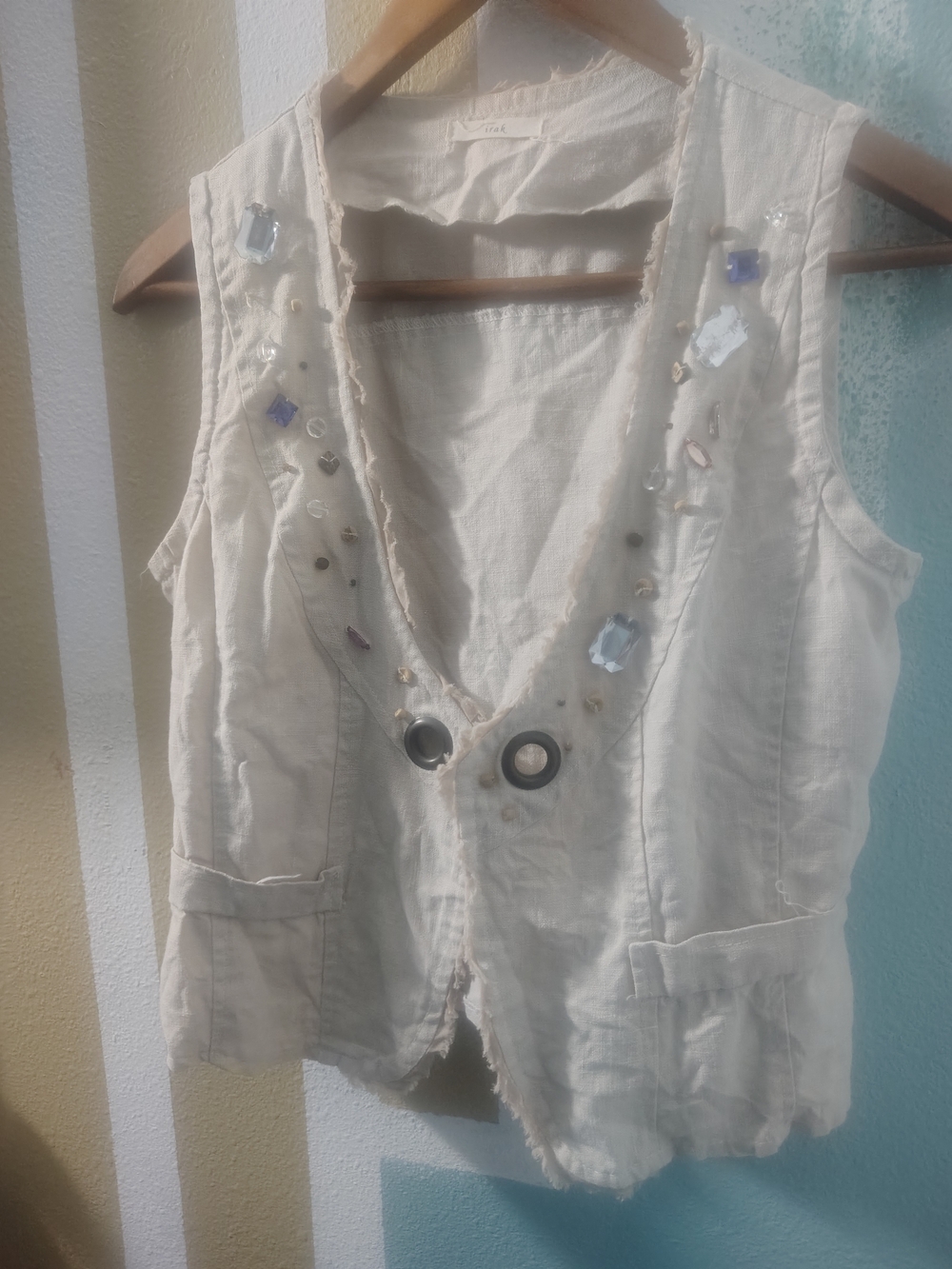 Cream Embellished Sleeveless Vest Top